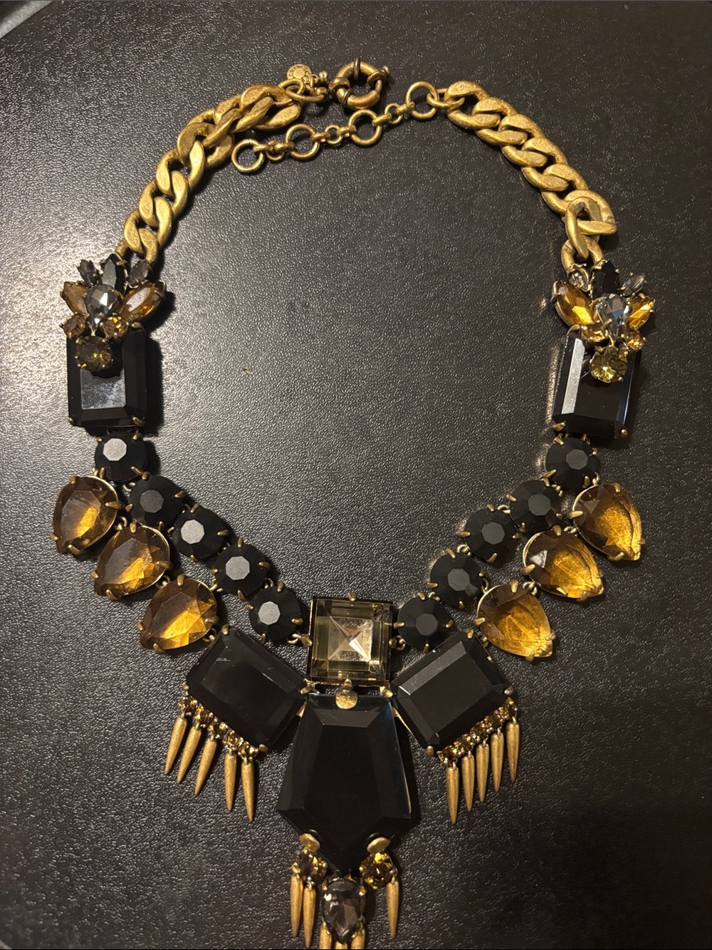 J. Crew Statement Necklace Black, Gray and Yellow Missing a Spike and a Stone